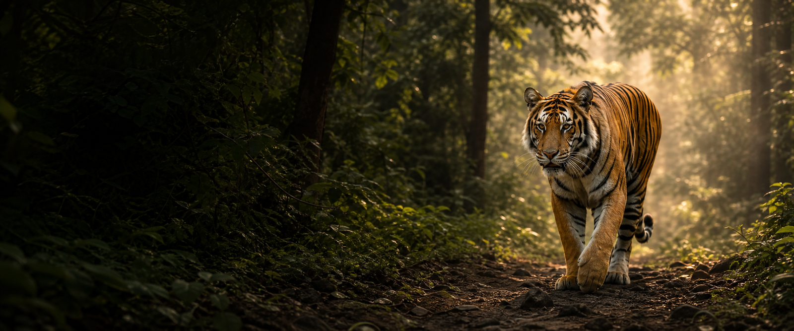 Royal Bengal tiger walking through Melghat forest
